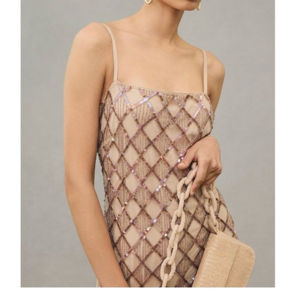 Anthropologie Let Me Be Checked Shine Dress Mauve Beaded Sequined - Small - Picture 4 of 4